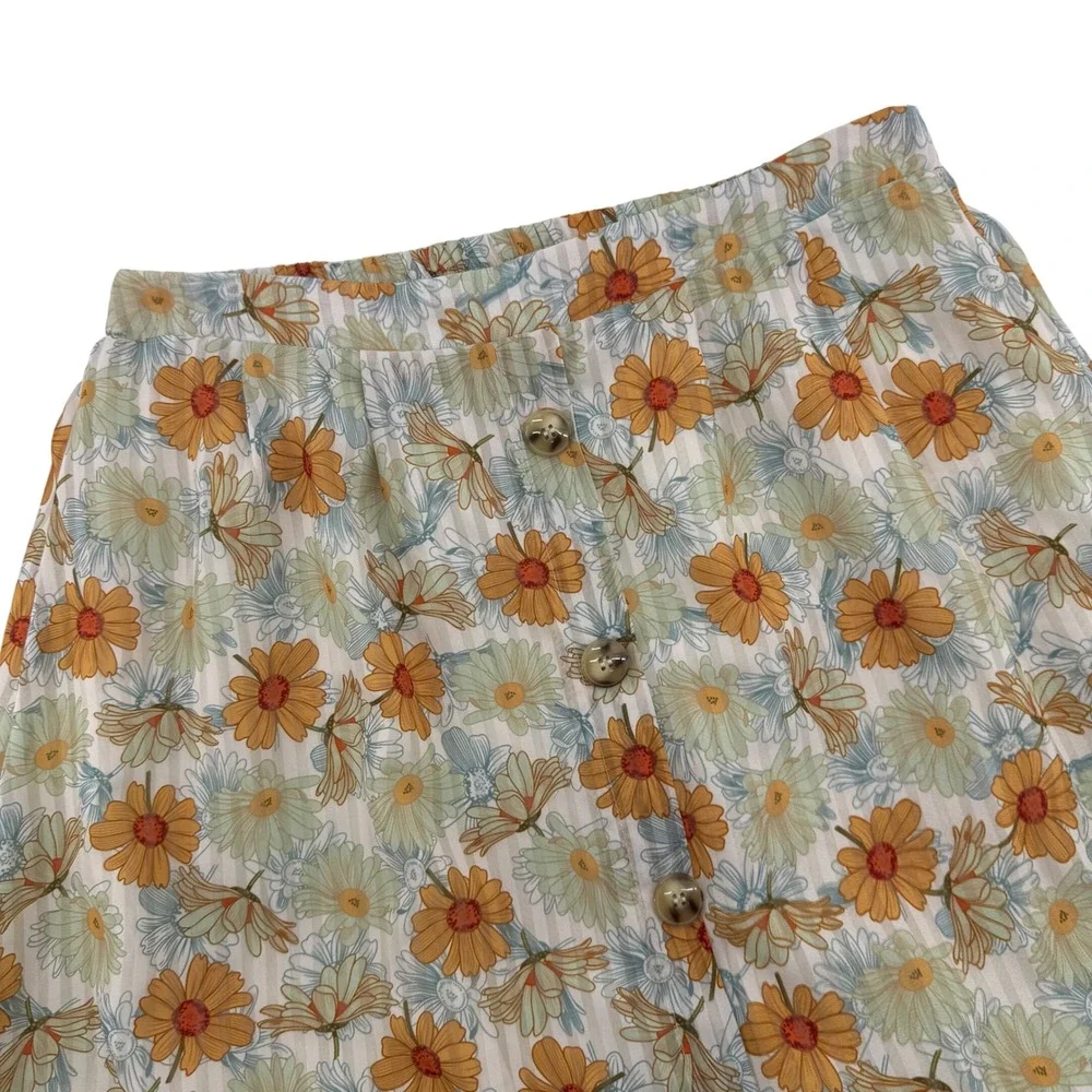 Hayden Los Angeles Floral Button Down‎ Midi Skirt Marigold Sage Women's Size M